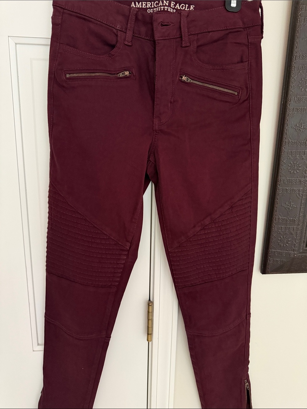 American Eagle Outfitters Burgundy Moto Slim Pants